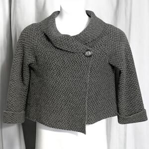 Chiara Mente Italy Wool Jacket Size Medium Cropped Gray Zigzag Kimono 3/4 Sleeve
